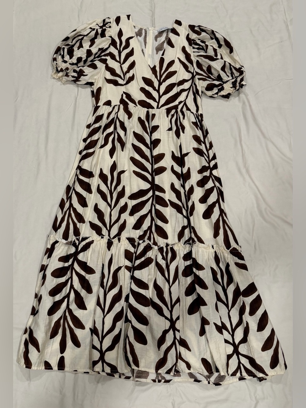 Petal & Pup Cream Maxi Dress with Brown Leaf Print